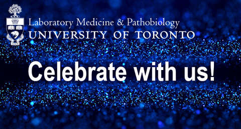 A blue sparkling background saying celebrate with us